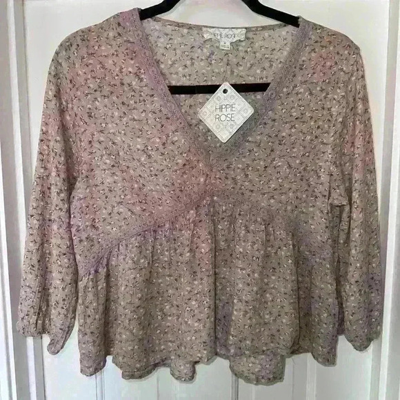 🔥 NWT Boutique Hippie Rose Boho Top Size M - Picture 2 of 5